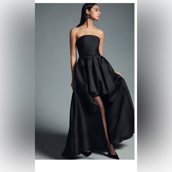 ANTHROPOLOGIE Hutch Strapless High Low Bubble Maxi Dress Black Size 12 NWT - Picture 1 of 15